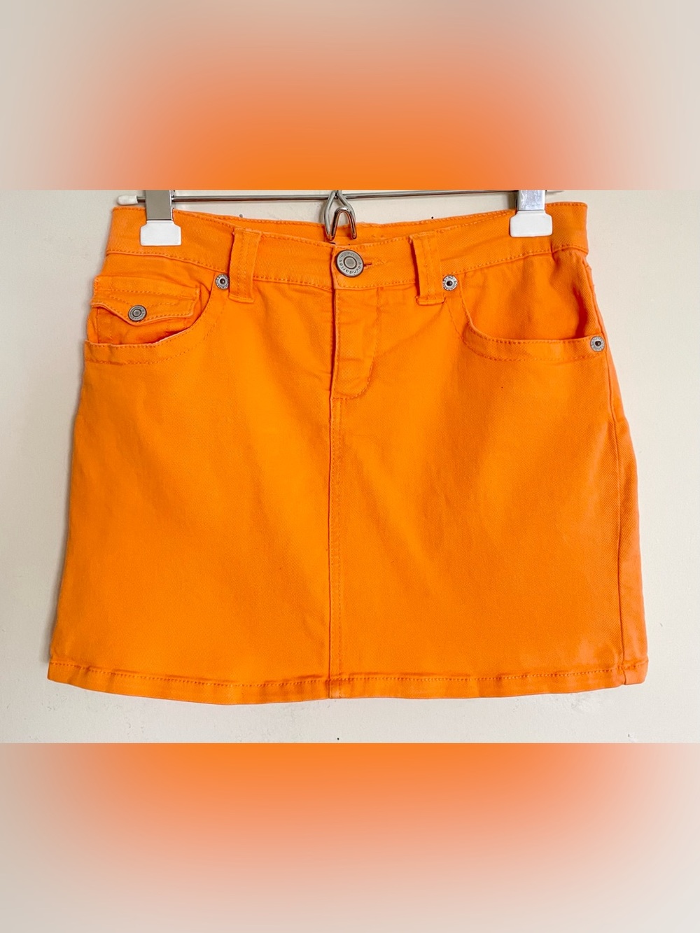 No Boundaries Bright Orange Denim Mini Skirt